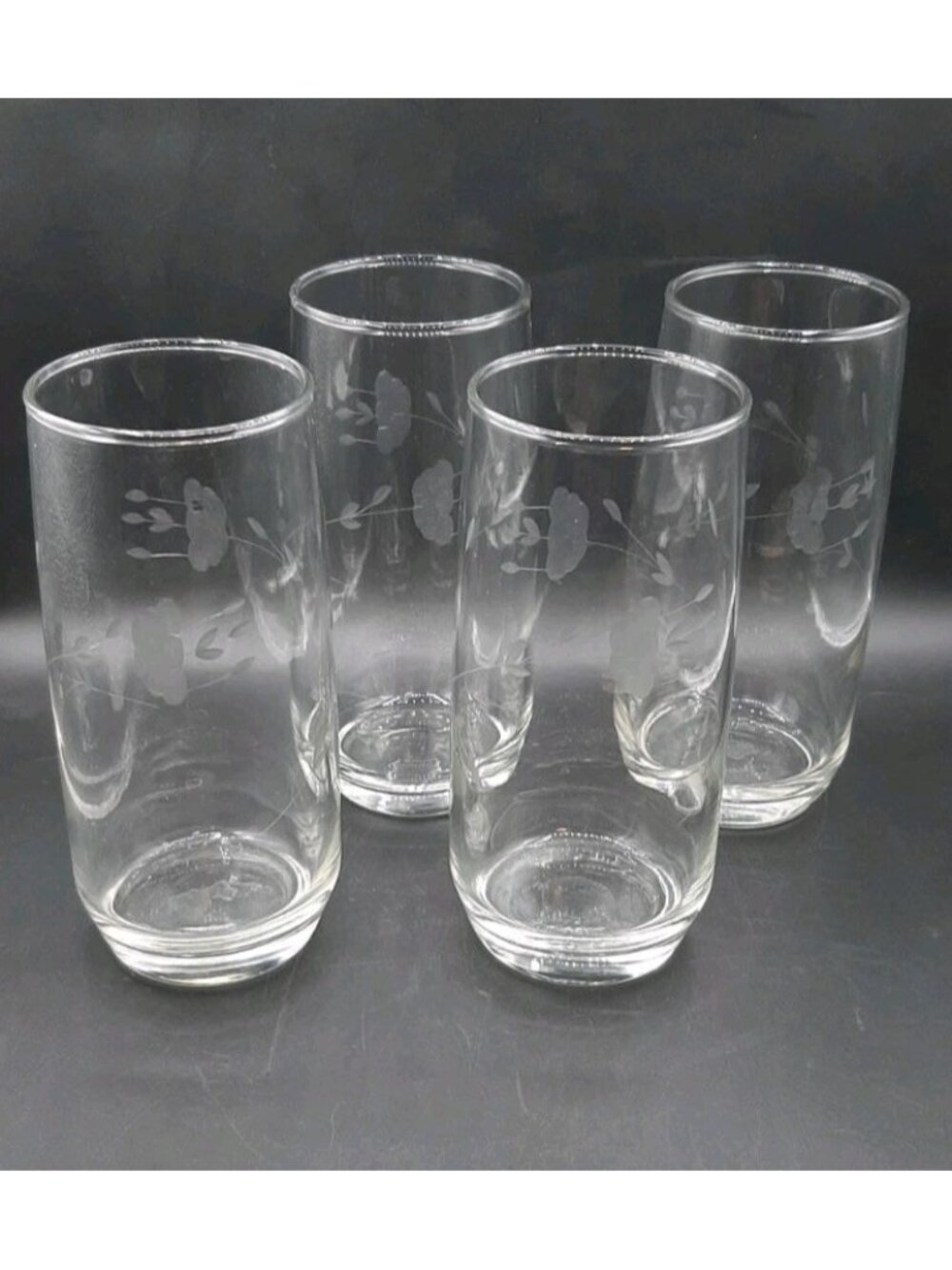 Vintage Princess House 16 oz Set of 4 Clear Etched HERITAGE Ice Tea Tumblers